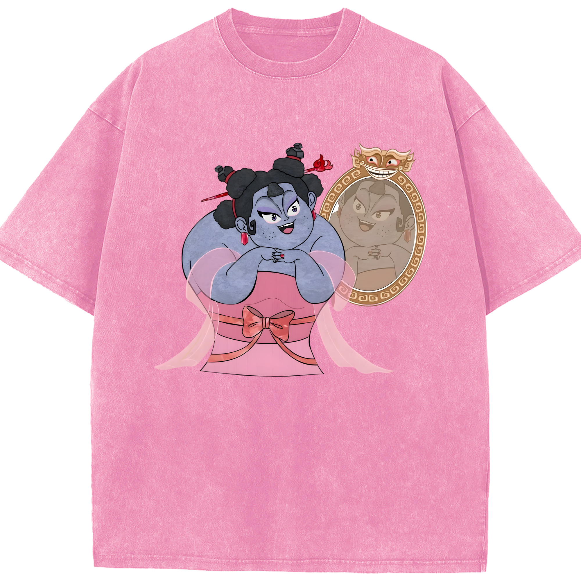 （画像用） Ne Zha 2 ナタ 魔童の大暴れ 綿100% ヴィンテージ風 半袖Tシャツ（フロントプリント）